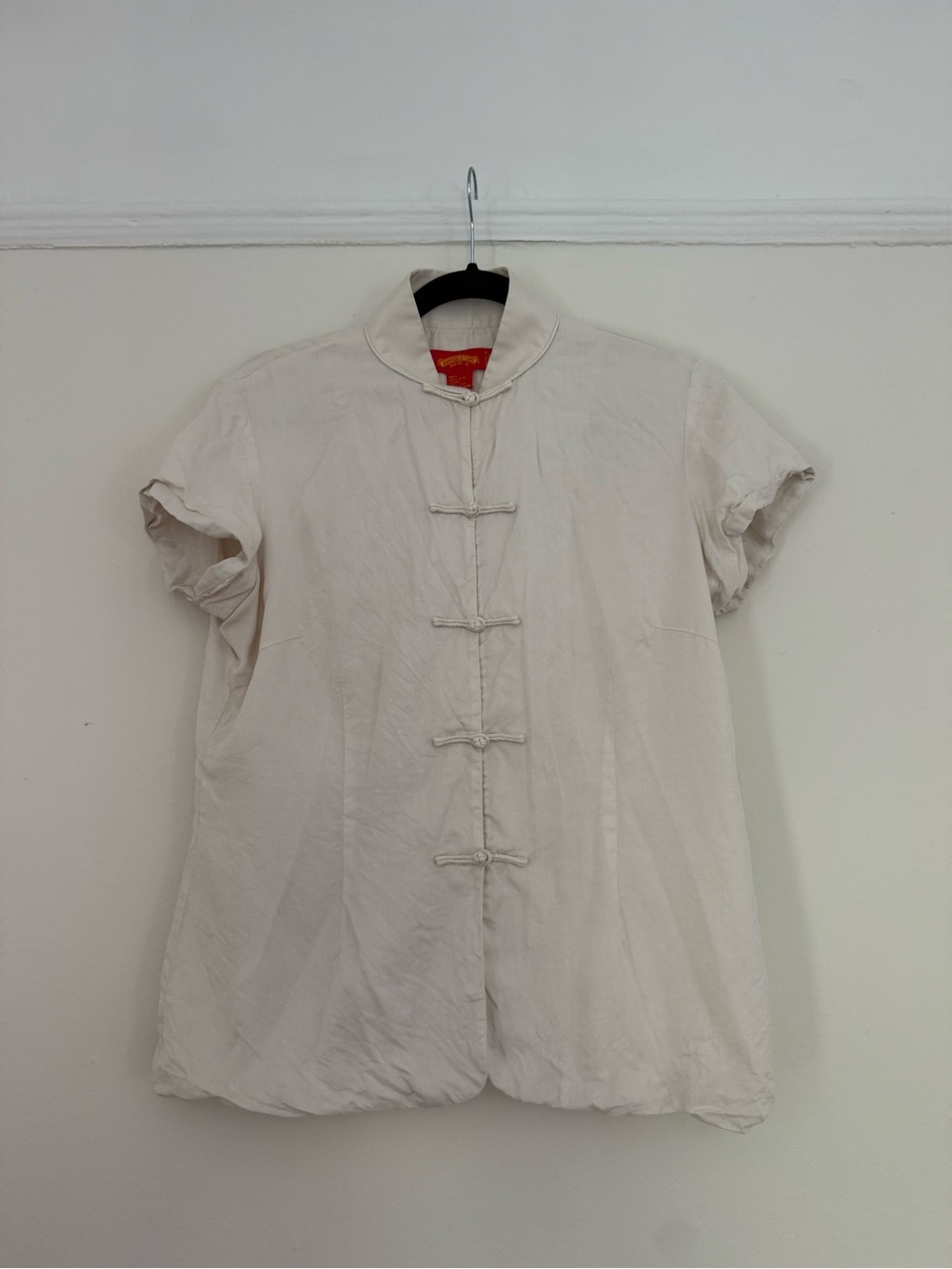 Shanghai Tang Cream Short-Sleeve Mandarin Collar Shirt - Picture 4 of 4